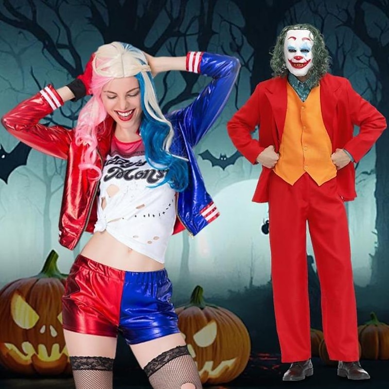 Harley Quinn Joker Clown Halloween Halloween Group Couples Costumes Suicide Squad Joker: Folie à Deux Scary Costume Sexy Costume Adults' Men's Women's Halloween Carnival Easy Halloween Costumes Dress