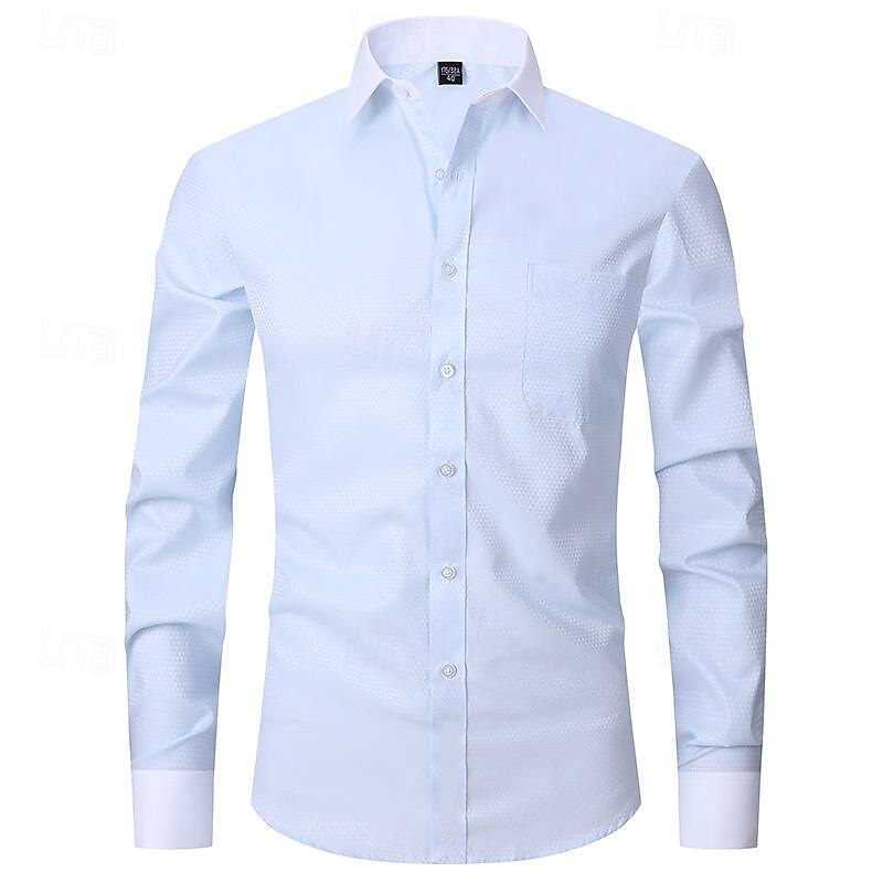 Men's Shirt Dress Shirt Button Up Shirt Plain Wedding Party Pink Blue Light Purple Long Sleeve Lapel Spring &  Fall Clothing Apparel Front Pocket