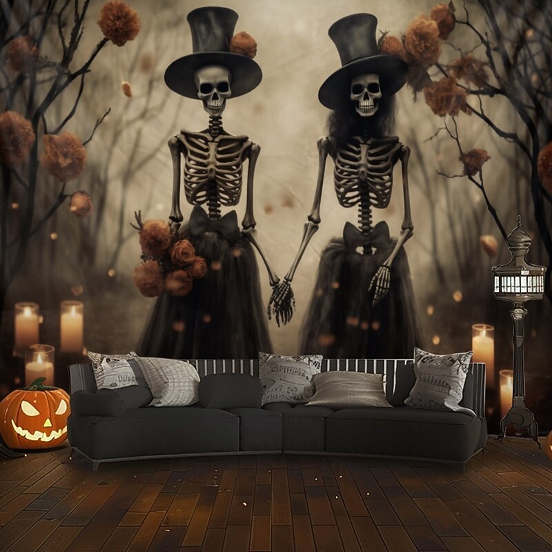 Halloween Decorations Skeletons Couple Hanging Tapestry Wall Art Large Tapestry Mural Decor Photograph Backdrop Blanket Curtain Home Bedroom Living Room Decoration4