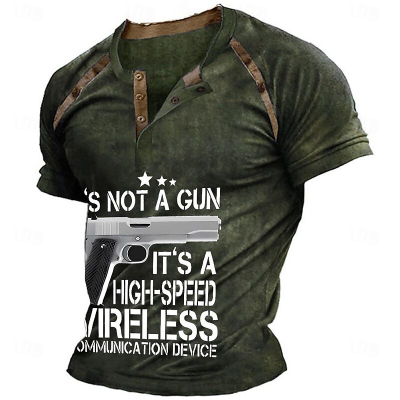 Men's Funny Graphic Tee Short Sleeve with Gun Design Pun Text: 'Not A Gun, High-Speed Wireless Communication Device'4