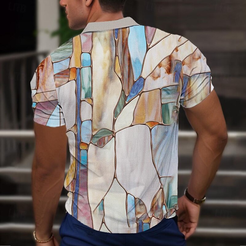 Men's Graphic Waffle Polo Shirts Golf Shirt Short Sleeve Polo Shirts Collared Shirts Vacation Wear Rave Wear Party Outfits Buttons 3D Print Spring & Summer Purple2