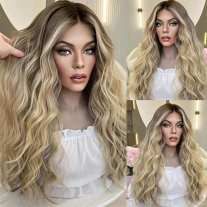 Remy Human Hair 13x4 Lace Front Wig Free Part Brazilian Hair Water Wave Blonde Wig 130% 150% Density with Baby Hair Ombre Hair Highlighted / Balayage Hair 100% Virgin For Women Long Human Hair Lace