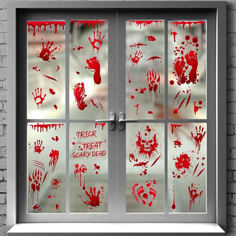 95 PCS Halloween decorations Blood handprint wall stickers cross border small size Halloween party background decoration static stickers2