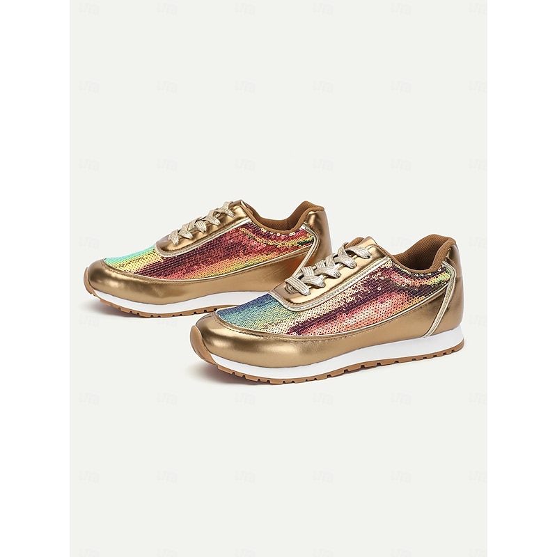 Women's Gold Metallic Sequin Sneakers - Stylish and Trendy Casual Shoes for Parties and Events3