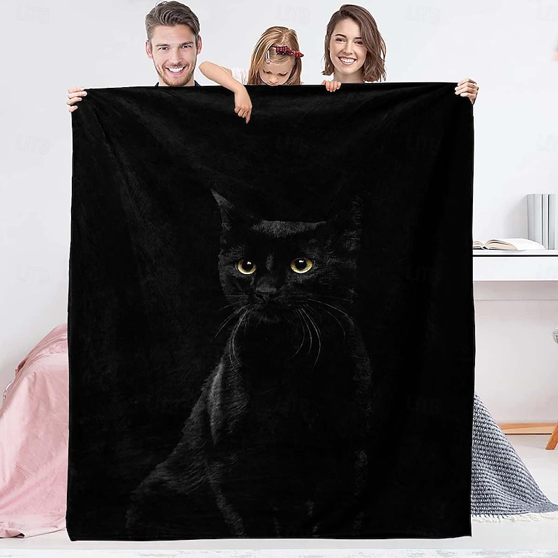 Black Cat Flannel Blanket Sofa Cover Blanket Office Nap Blanket AC Blanket Skin-friendly Children Adult Bedroom Blanket2