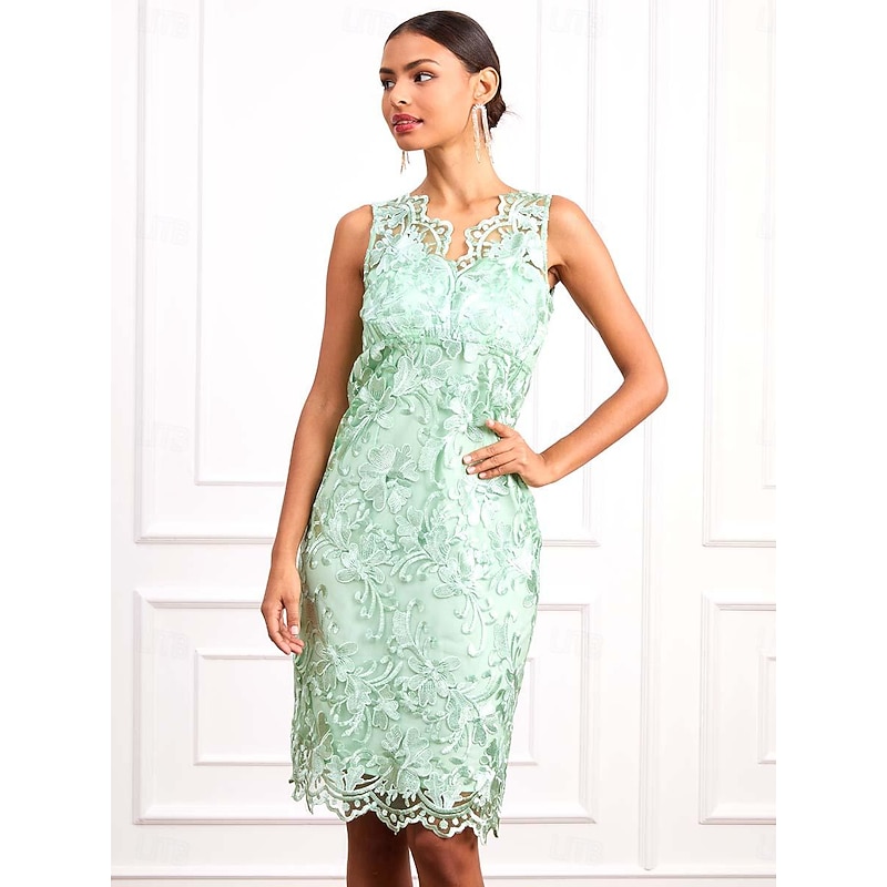 Women's Wedding Guest Cocktail Dress Set Chiffon Lace V Neck 3/4 Length Sleeve Mini Dress Party Elegant Formal Light Green Summer Spring 13