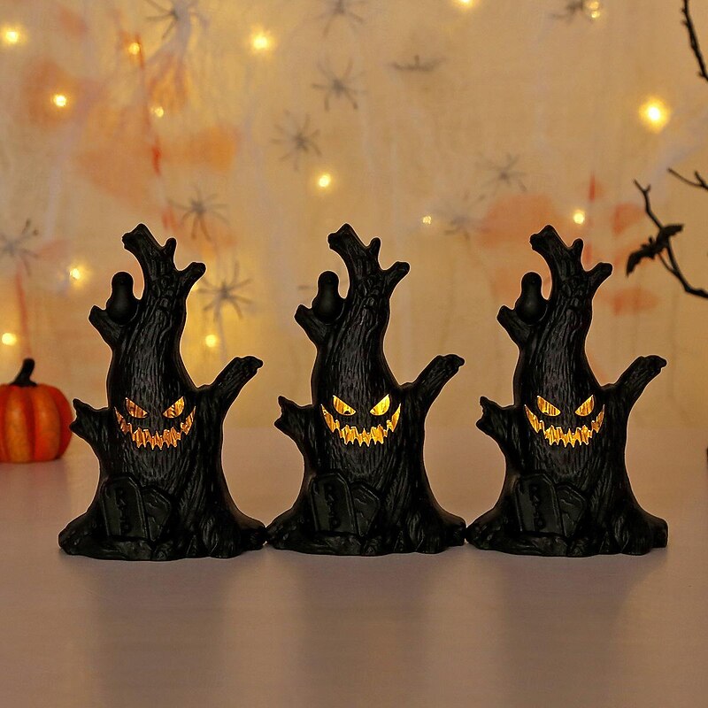 Halloween Hunted House Light Decoration Light Ghost Stump Night Light Grimace LED Electronic Candle Light Halloween Party Home Scene Layout 1/3PCS2