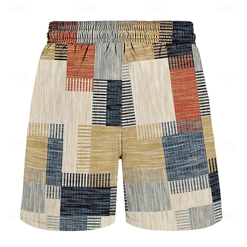 Men's Color Block Patchwork Grid / Plaid Swim Trunks Swim Shorts Board Shorts Mid Waist Hawaiian Casual Holiday Beach Drawstring with Mesh lining Elastic Waist Designer Clothing Apparel2