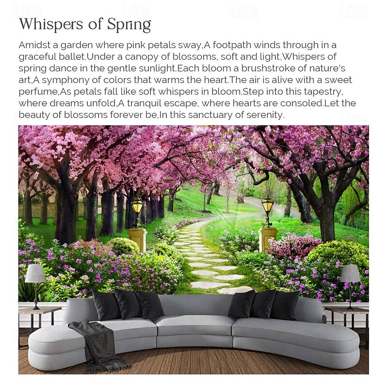 Valentine's Day Wall Tapestry Art Decor Blanket Curtain Picnic Tablecloth Hanging Home Bedroom Living Room Dorm Decoration Nature Landscape Garden Tree Flower Blossom Pathway3
