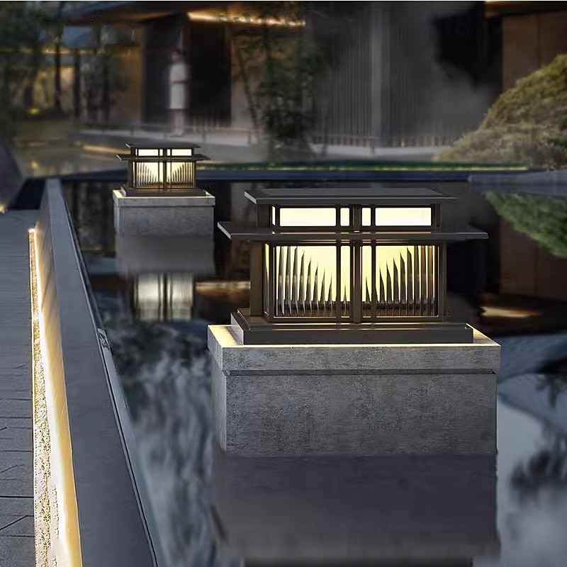 LED Outdoor Wall Light Warm White 35/42cm 1-Light Chinese Style Column Lights Waterproof Patio Post Lights E27 Clear Acrylic Post Lamp 110-240V4