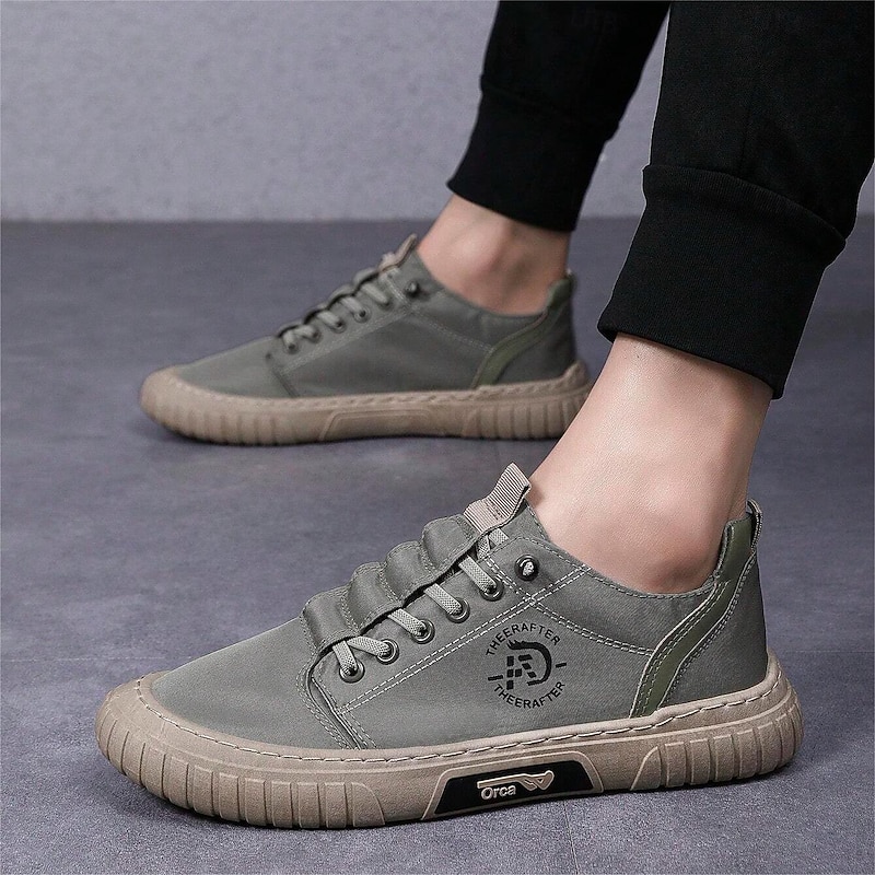 Men's Casual Green Canvas Sneakers - Lightweight Lace-Up Walking Shoes for Everyday Wear4