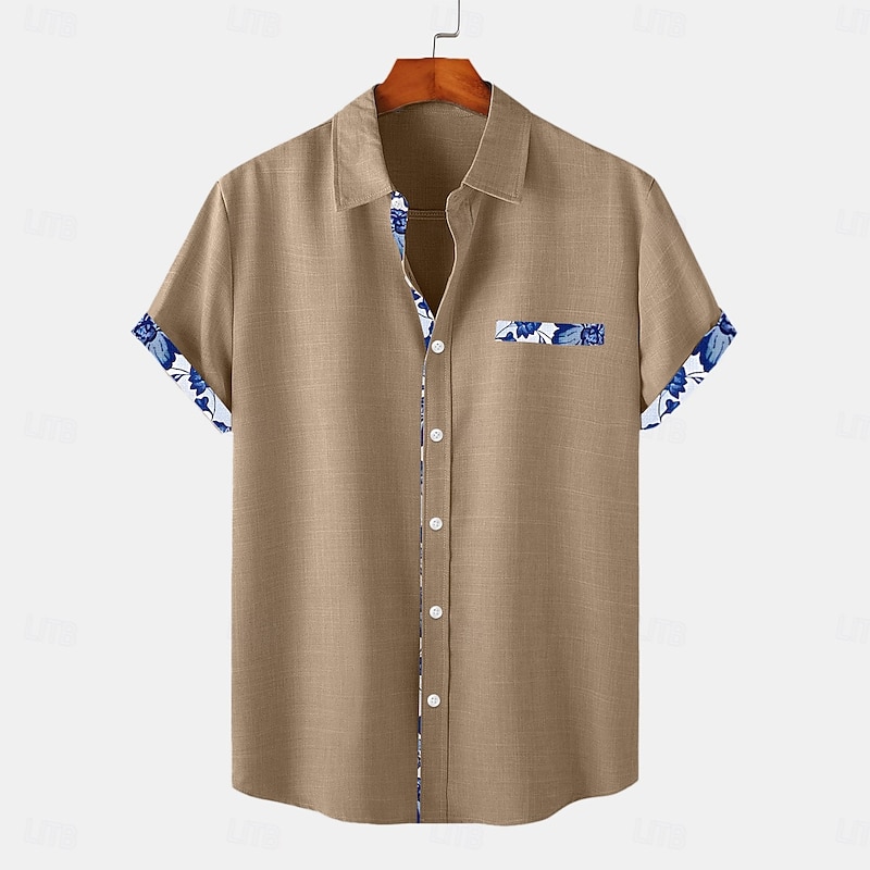 Men's Shirt Linen Shirt Summer Shirt Beach Wear Plain Casual Daily Black White Pink Dark Navy Short Sleeve Collar Summer Spring Clothing Apparel4