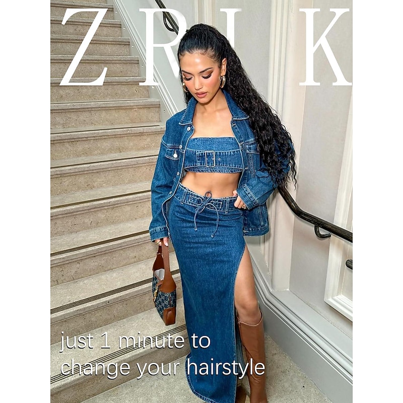 Wavy Curly Ponytail Extension 26 Inch Long Black Drawstring Ponytail Extension for Women Clip in Ponytail Natural Synthetic Hairpiece Thick For Daily Use2