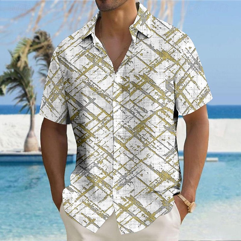 Men's Geometric Geometric Pattern Button Up Shirt Printed Shirts Short Sleeve Hawaiian Resort Outdoor Vacation Summer Turndown Print Button-Down Yellow Red Blue Green3
