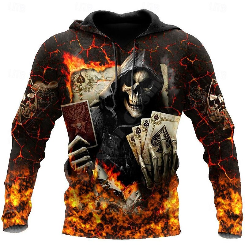 Halloween Skeleton Skull Death Hoodie Cartoon Manga 3D Front Pocket Graphic For Men's Adults' Halloween Carnival Masquerade 3D Print Casual Daily4