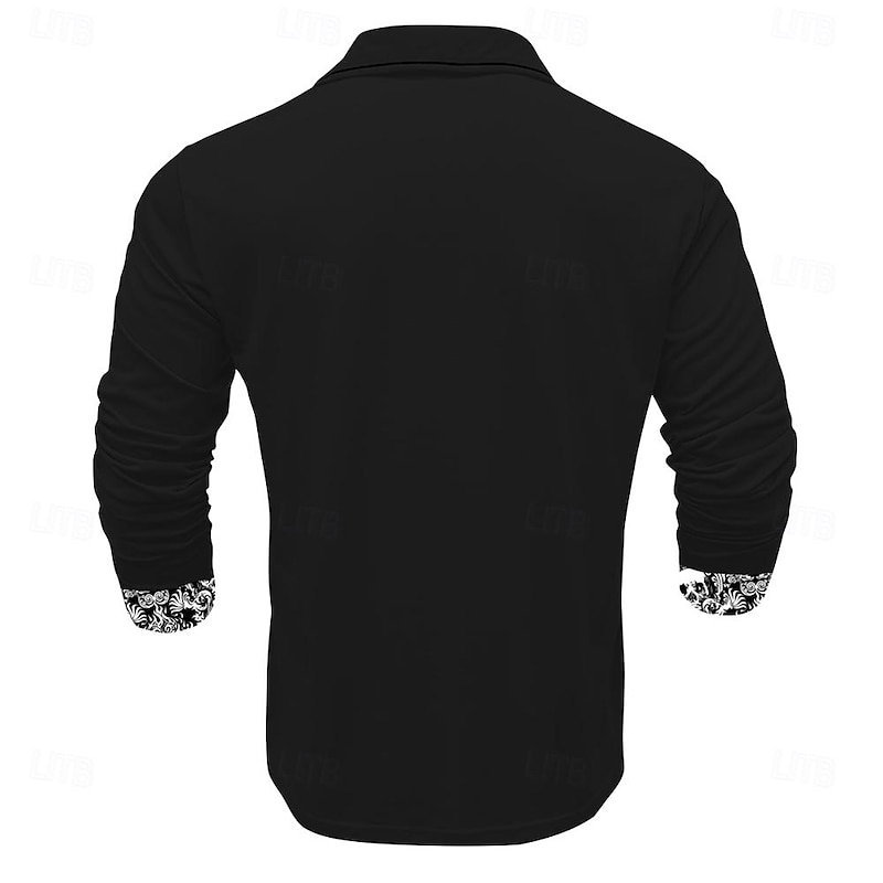 Day of the Dead Men's Skull Polo Shirts Golf Shirt Long Sleeve Polo Shirts Collared Shirts Horror Streetwear Festival Wear Party Outfits 3D Print Buttons Fall & Winter Black2