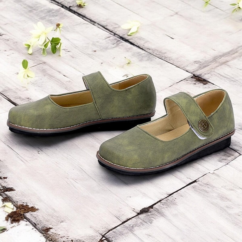 Green Women's Vintage Mary Jane Flats - Comfortable and Versatile Casual Shoes for Everyday Wear and Walking3