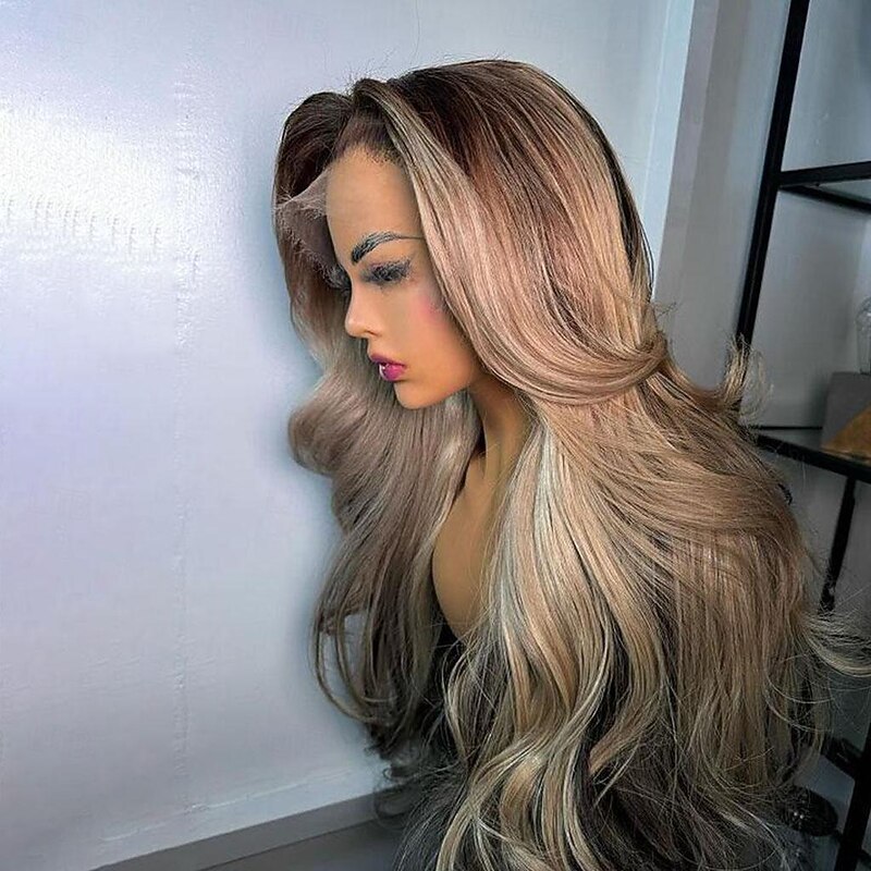 Remy Human Hair 13x4 Lace Front Wig Free Part Layered Haircut Brazilian Hair Wavy Multi-color Wig 130% 150% Density Highlighted / Balayage Hair 100% Virgin Glueless Pre-Plucked For Women Long Human2