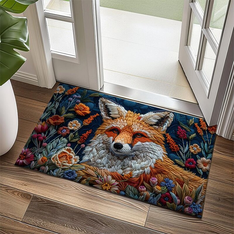 Autumn Quilt Fox Doormat Kitchen Mat Floor Mat Non-Slip Area Rug Oil Proof Rug Indoor Outdoor Mat Bedroom Decor Bathroom Mat Entrance Rug