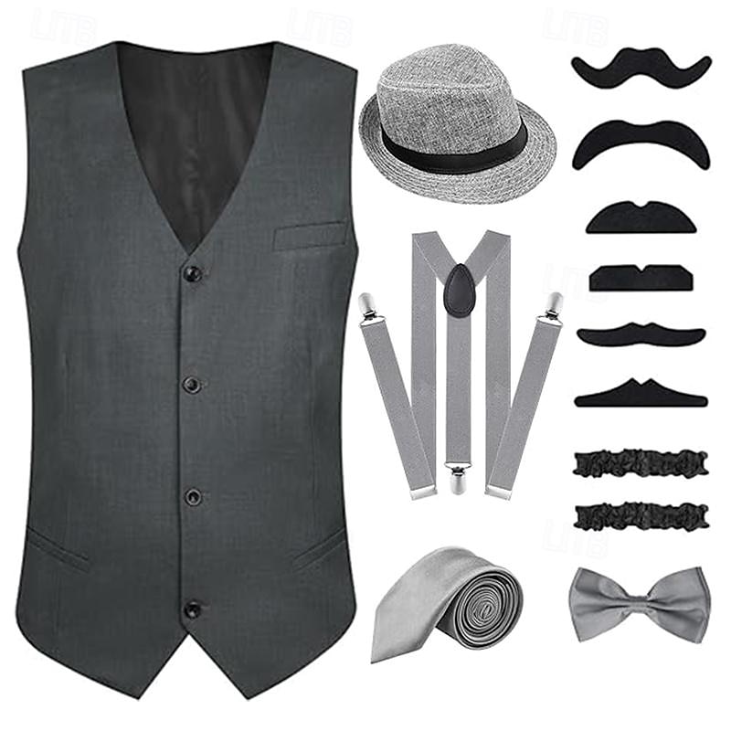 Retro Vintage Roaring 20s 1920s Outfits Vest Waistcoat The Great Gatsby Gentleman Fashion Fancy Dress Men's Christmas Halloween Carnival Prom Festival Adults' Cravat Vest More Accessories All Seasons4