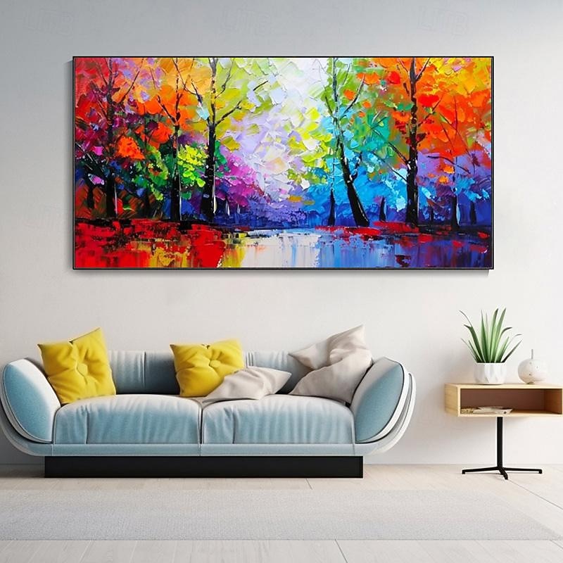 Handmade Autumn Colorful Forest Landscape Hand Painted Oil Painting Large Birch Tree Wall Art Gift Texture Custom Home Decor No Frame3