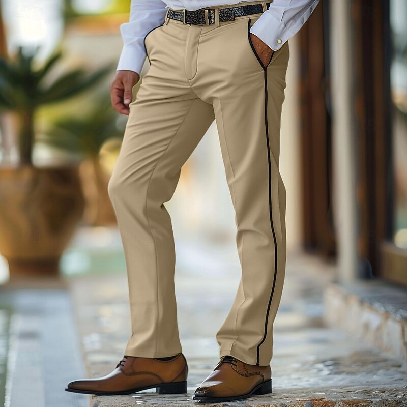 Men's Trousers Chinos Casual Pants Patchwork Front Pocket Solid Color Comfort Full Length Business Daily Holiday Fashion Chic & Modern White Khaki Stretchy4
