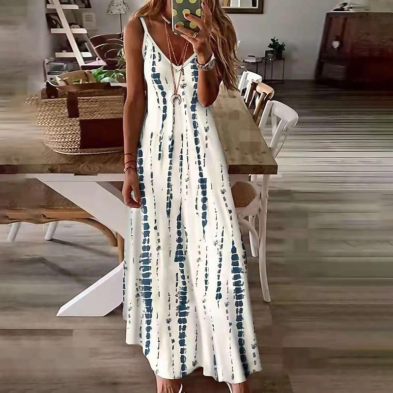 Women's Maxi Dress Sundress A Line Dress Floral Dress Modern Casual Flowy Vacation Casual Daily Regular Fit Print Sleeveless Spaghetti Strap White Purple Orange Green Summer Spring2