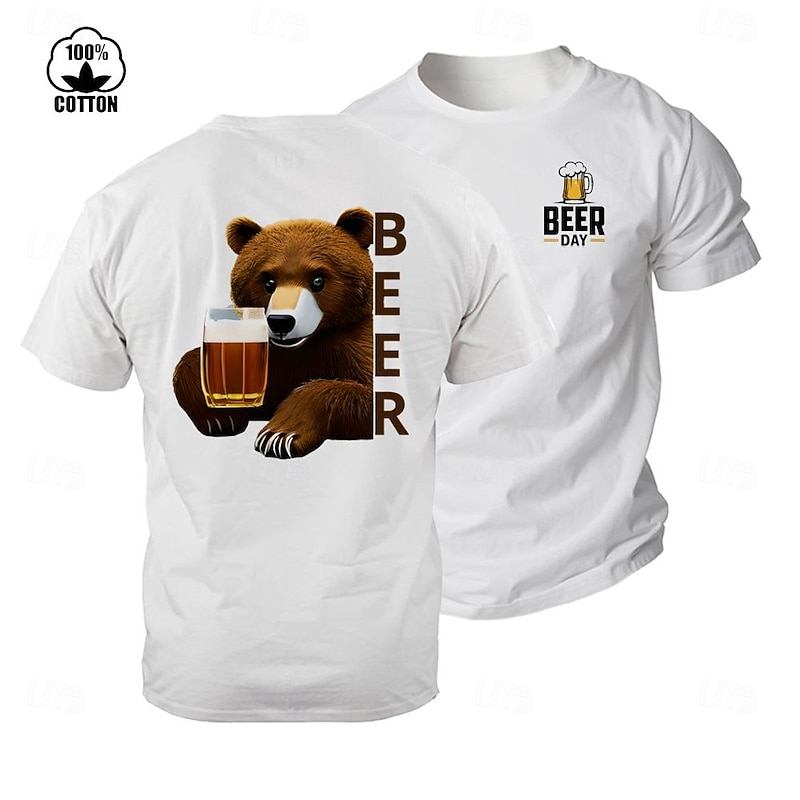 Men's Bear Oktoberfest Beer T Shirt Tee Top 100% Cotton Short Sleeve Graphic Shirt Black White Comfortable Tee Street Sports Outdoor Fashion Designer Clothing2