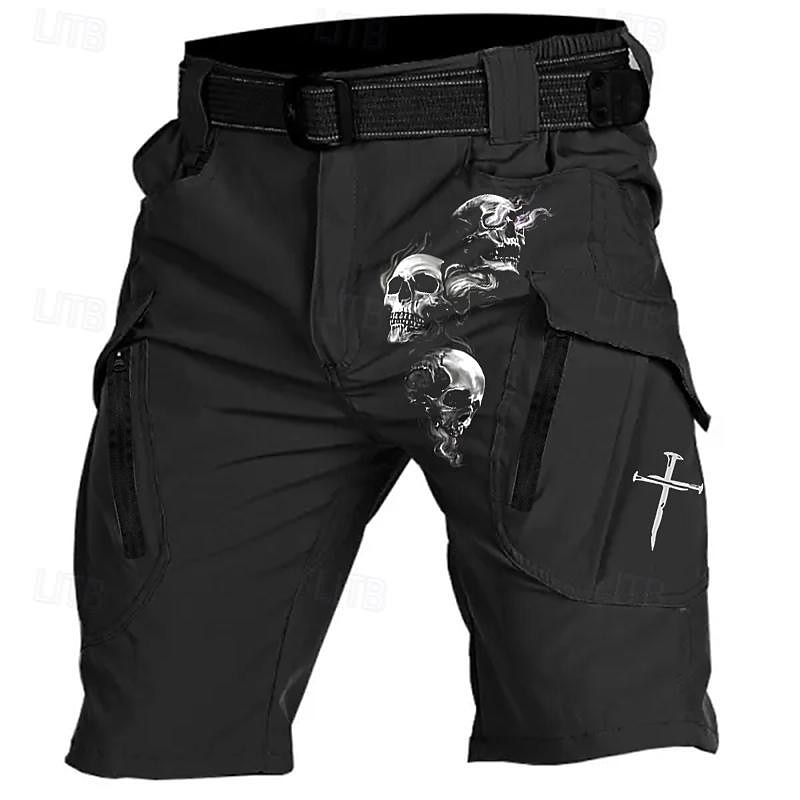 Men's Skull Cross Cargo Shorts Work Shorts Mid Waist Vintage Streetwear Casual Daily Going out Drawstring Side Pockets Elastic Waist Designer Clothing Apparel