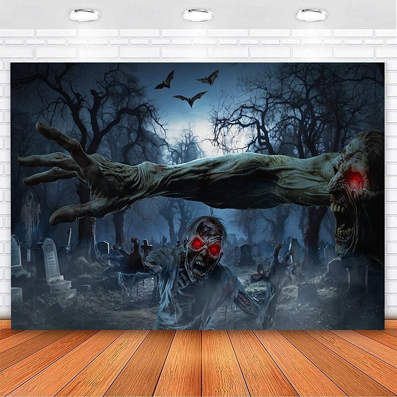 Halloween Decorations Zombies Forest Hanging Tapestry Wall Art Large Tapestry Mural Decor Photograph Backdrop Blanket Curtain Home Bedroom Living Room Decoration Creepy Graveyard2