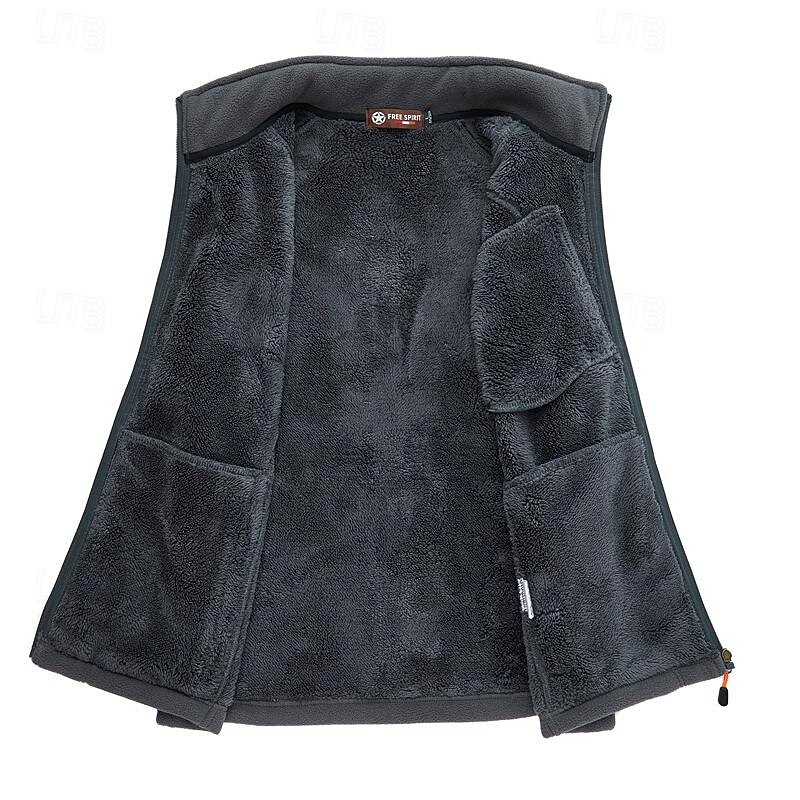Men's Hiking Vest Hiking Fleece Vest Sleeveless Top Outdoor Thermal Warm Fleece Lining Winter Zipper Pocket Polyester Black Army Green Royal Blue Camping / Hiking / Caving Traveling3