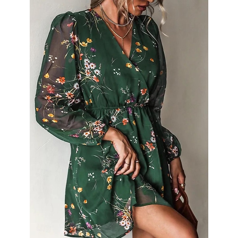 Women's Casual Dress Formal Dress Floral Print V Neck Mini Dress Stylish Casual Daily Date Long Sleeve Summer4