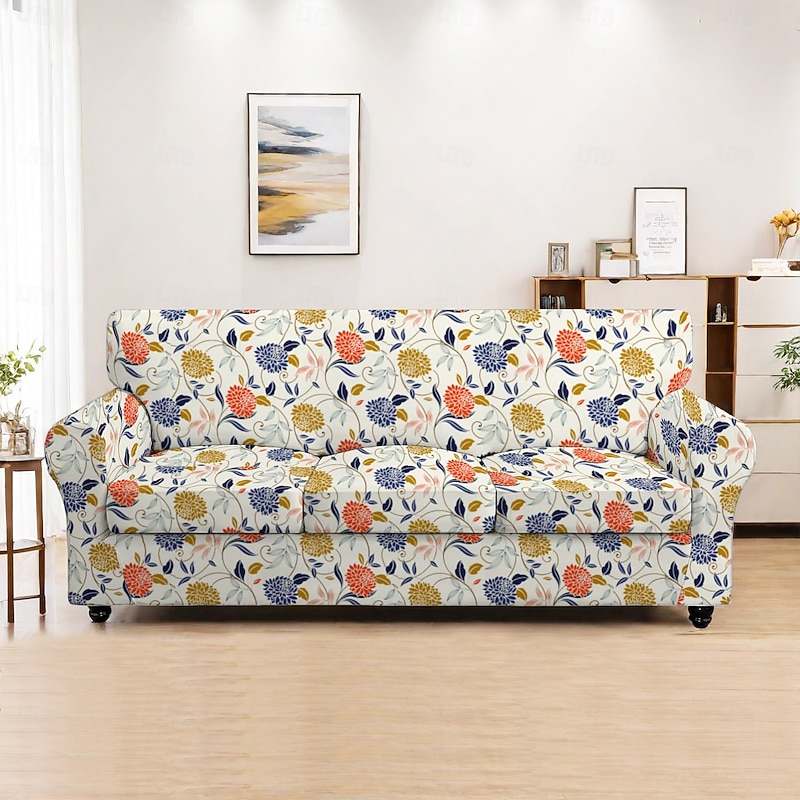 Sofa Cover Plants Yarn Dyed Polyester Slipcovers - Elegant Botanical Pattern - Soft and Durable Yarn Dyed Polyester - Protects and Revitalizes Your Sofa