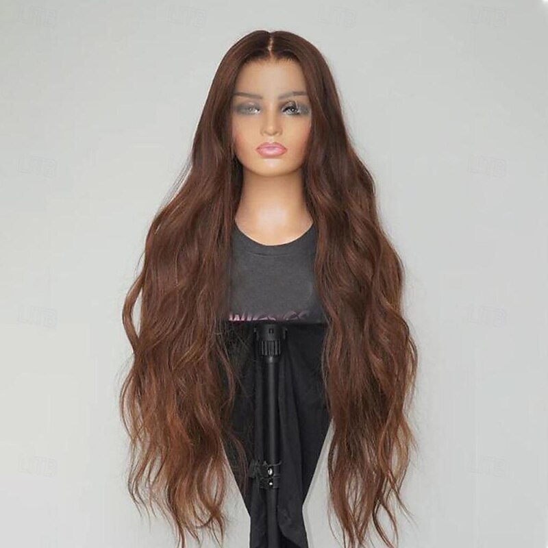 Remy Human Hair 13x4 Lace Front Wig Free Part Brazilian Hair Body Wave Wavy Brown Wig 130% 150% Density 100% Virgin Glueless Pre-Plucked For Women Long Human Hair Lace Wig3