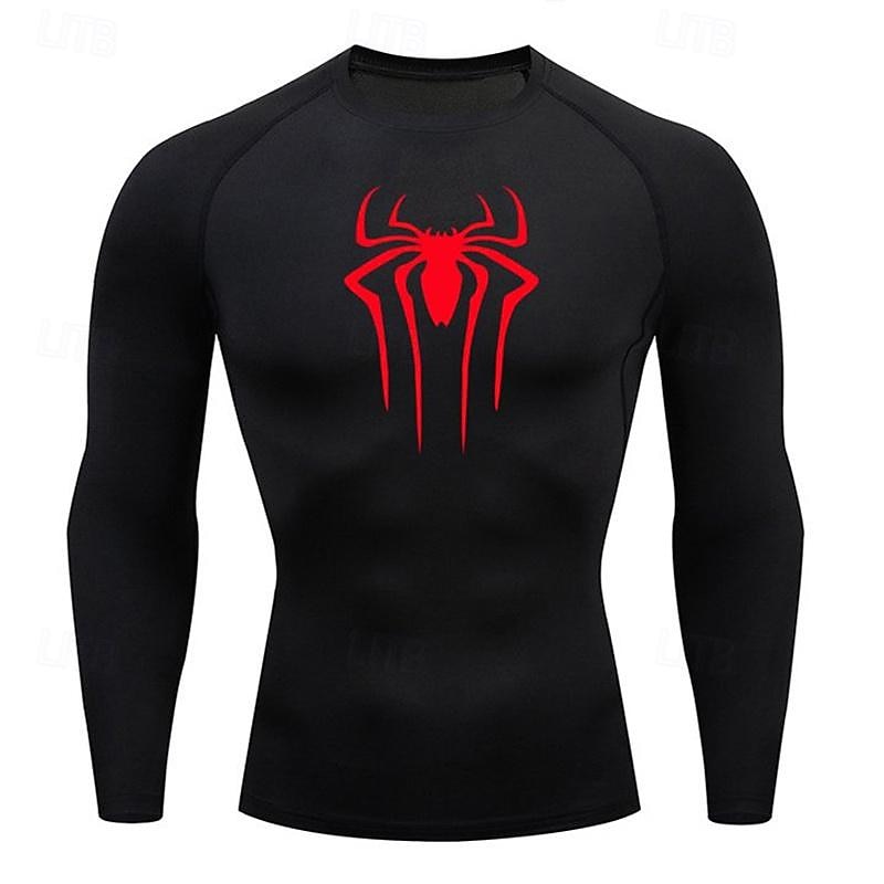 Men's Compression Shirt Athletic Shirt Gym Shirt Fitness Shirt Long Sleeve Tee Tshirt Casual Athleisure Spiders Quick Dry Soft Breathable Gym Workout Walking Jogging Sportswear Activewear Black White2