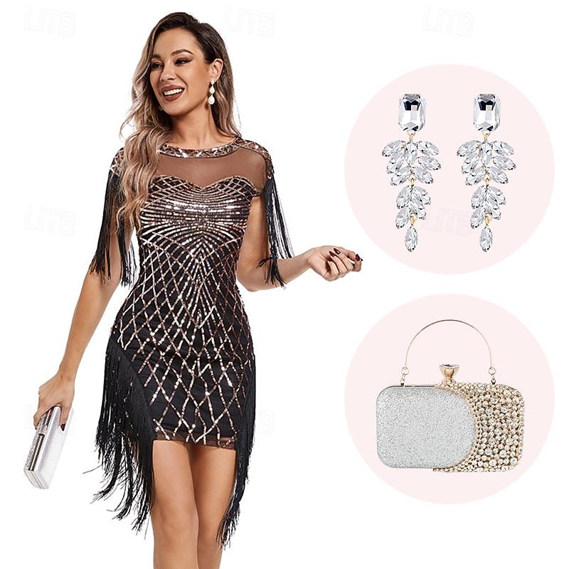 Retro Vintage Roaring 20s 1920s Flapper Dress Cosplay Costume Outfits The Great Gatsby Wedding Guest Sequins Tassel Fringe Fancy Dress Women's Christmas Halloween Carnival Halloween Party / Evening2