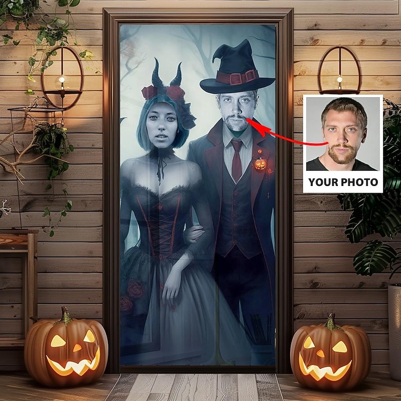 Halloween Decorations Customized Personalized Door Covers Door Tapestry Door Curtain Decoration Backdrop Door Banner for Front Door Farmhouse Holiday Party Decor Supplies