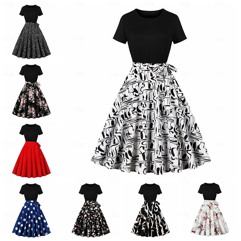Retro Vintage 1950s Cocktail Dress Dress A-Line Dress Floral Polka Dot Fancy Dress Women's Carnival Masquerade Casual Daily Bachelorette Party Adults' Dress Homecoming Dresses