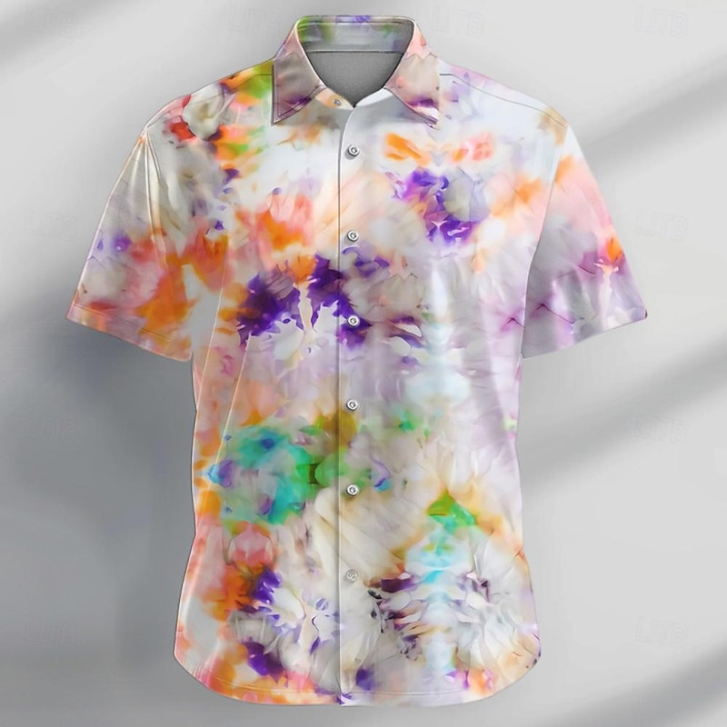 Men's Tie Dye Shirt Button Up Shirt Short Sleeve Casual Vacation Daily Evening Party Summer Turndown Collared Shirts Buttons Print Blue Orange Dark Blue4