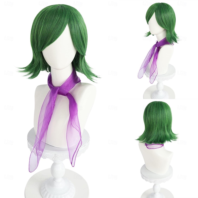 Inside Out 2 Disgust Wig Cosplay Short Green Wig for Women Anime Cosplay Green Bob Wig with Bangs Sythetic Hair Wig Anime Styled Wigs for Carnival Costume Party (Only Wigs) Halloween Wigs3