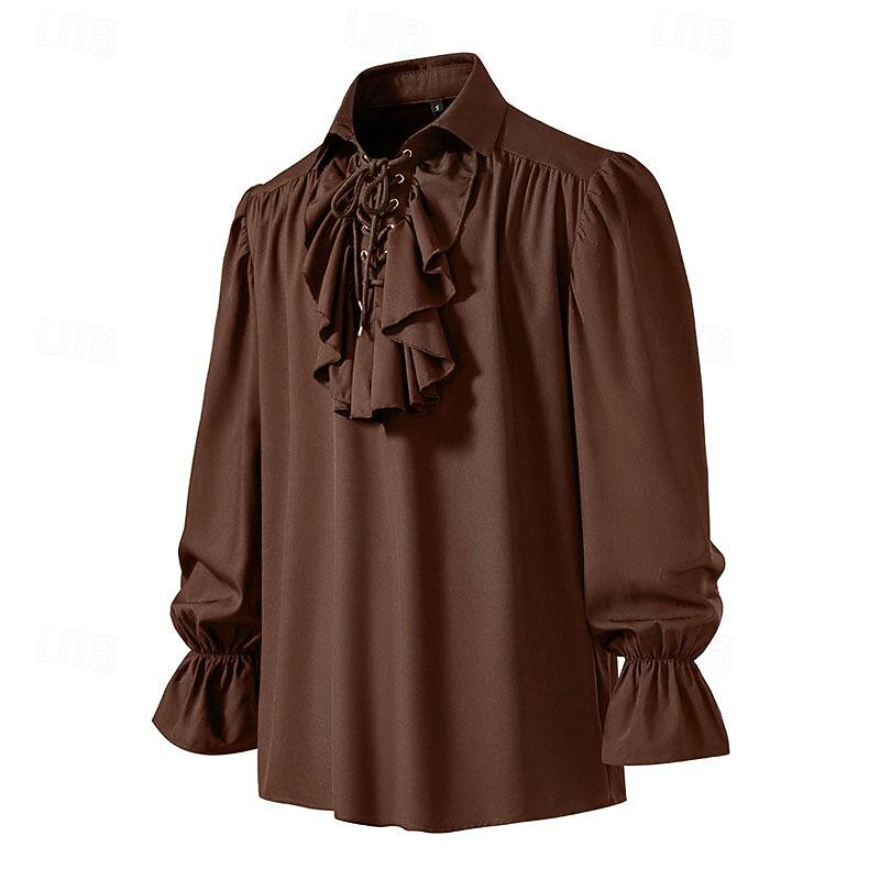Punk & Gothic Medieval Renaissance Blouse / Shirt Pirate Knight Ritter Solid Color Fancy Dress Men's Pirate Fantasy Royal Masquerade Performance Party Masquerade Adults' Shirt4