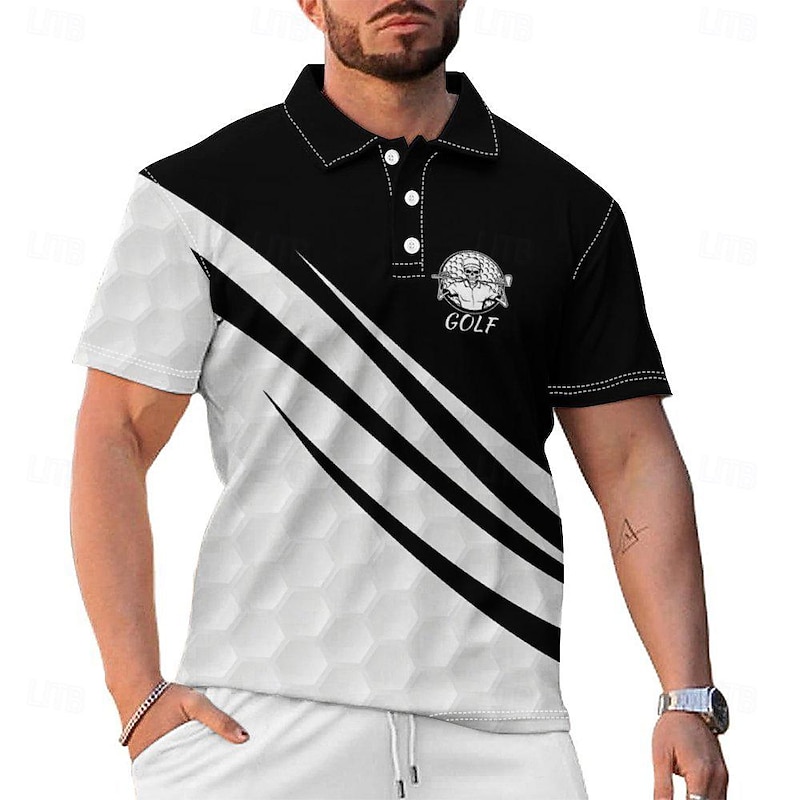 Men's Casual 3D Print Polo Set Daily Wear Short Sleeve Turndown Polo Shirts White Spring & Summer S M L Micro-elastic Lapel Polo2