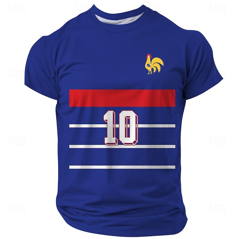 Men's Football Rooster France T Shirt Short Sleeve T shirt 3D Print Crew Neck Shirt Outdoor Athleisure White Blue Summer Spring Clothing Apparel S M L XL XXL XXXL