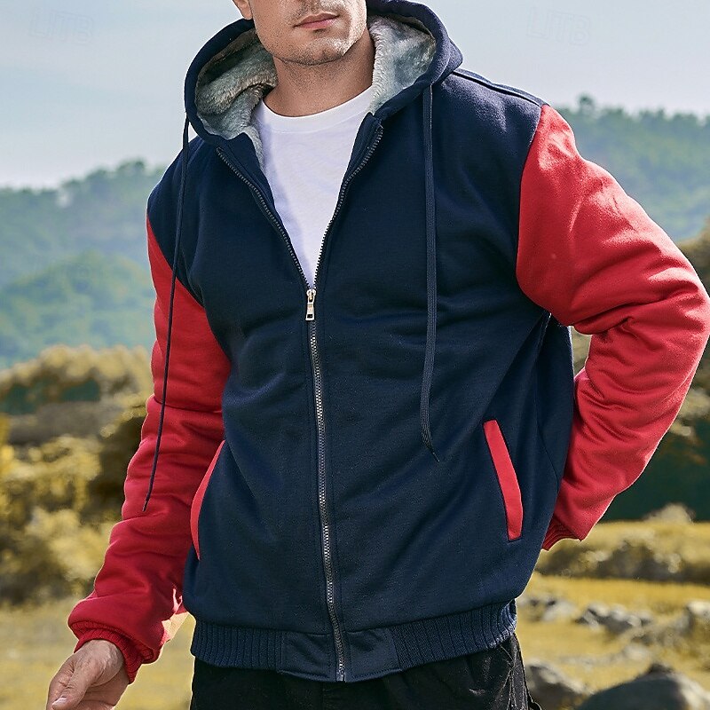 Men's Full Zip Hoodie Zip Up Hoodie Fleece Jacket Black Blue Light Grey Dark Gray Hooded Color Block Zip Up Patchwork Pocket Sports & Outdoor Daily Holiday Polyester Streetwear Basic Casual Fall2