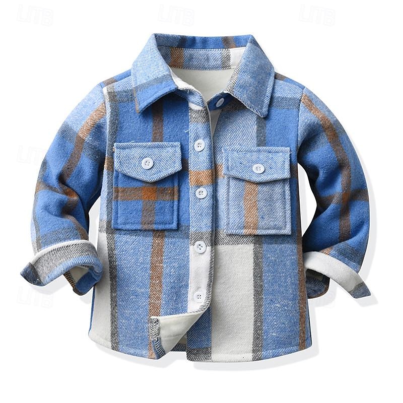 Boys 3D Plaid Shirts Long Sleeve Fall Winter Fashion Basic Kids 4-12 Years Lapel Outdoor Casual Daily Regular Fit2