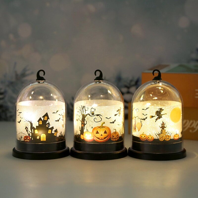 1 Pc Halloween 10.8 * 7.2CM Pumpkin Castle Witch LED Electronic Night Light Indoor and Outdoor Restaurant Party Festival Atmosphere Decorative Light AG10 * 3 Battery4