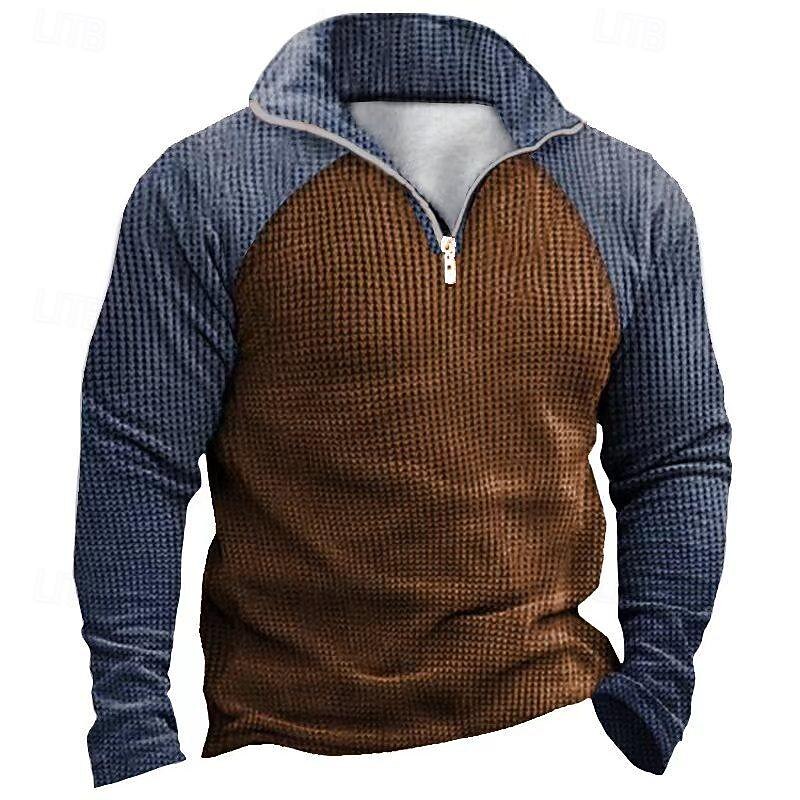 Men's Sweatshirt Quarter Zip Sweatshirt Brown Half Zip Color Block Patchwork Sports & Outdoor Daily Holiday Polyester Vintage Casual Thin fleece Fall & Winter Clothing Apparel Hoodies Sweatshirts