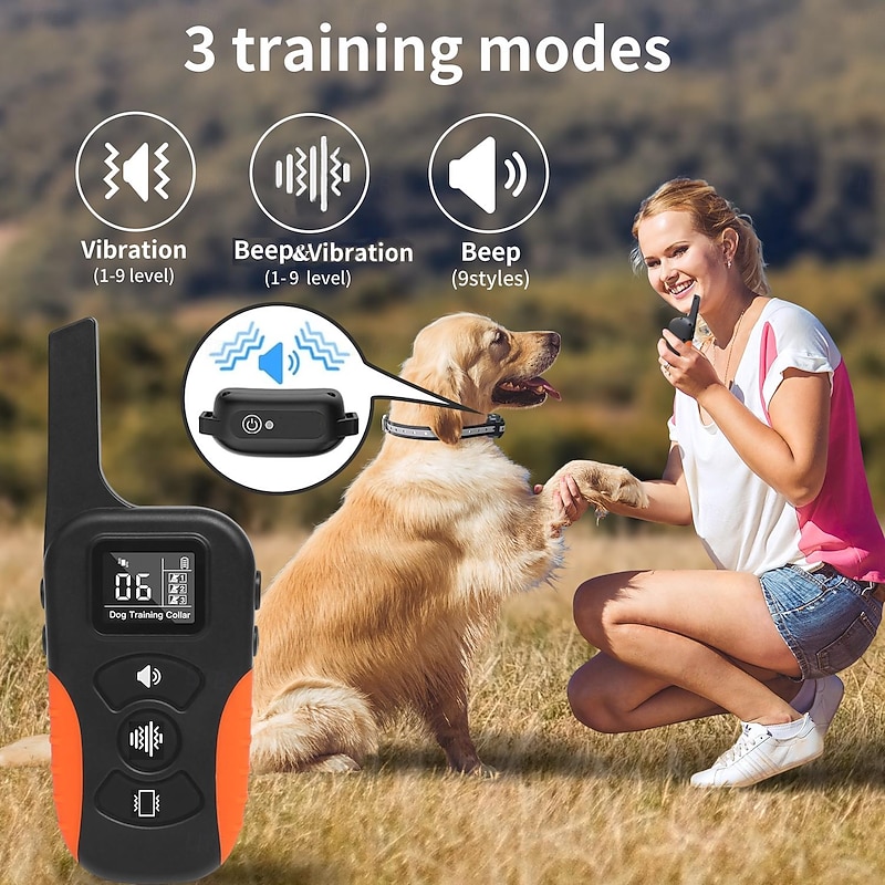No Shock Dog Training Collar with Remote 3300ft Range 9 Tones & Strong Vibration Pet Training Dog Collar Waterproof & Rechargeable for Small Medium Large Dogs - No Prongs3