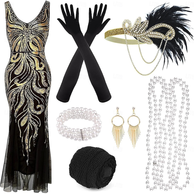 Roaring 20s 1920s Cocktail Dress Flapper Dress Dress Outfits The Great Gatsby Charleston Wedding Guest Sequins Feather Fancy Dress Women's New Year Masquerade Halloween Party / Evening Wedding