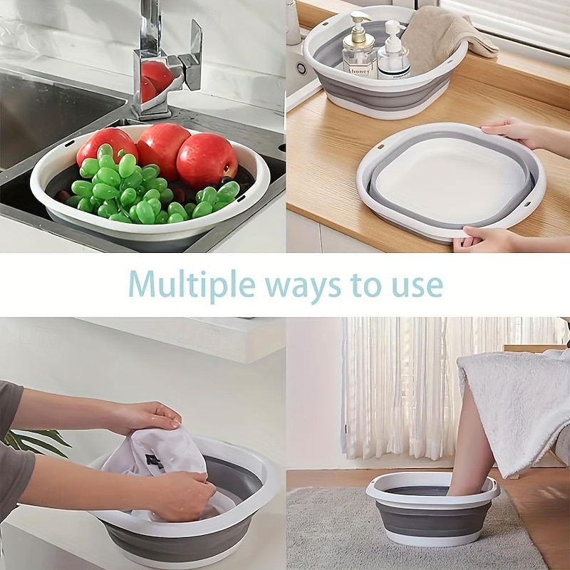 Foldable Dishwasher Set Of 3 Pieces Washbasin Saves Space For Picnics And Camping Used For Dishwashing Vegetable Washing And Fruit Gray Folding Storage Basin3